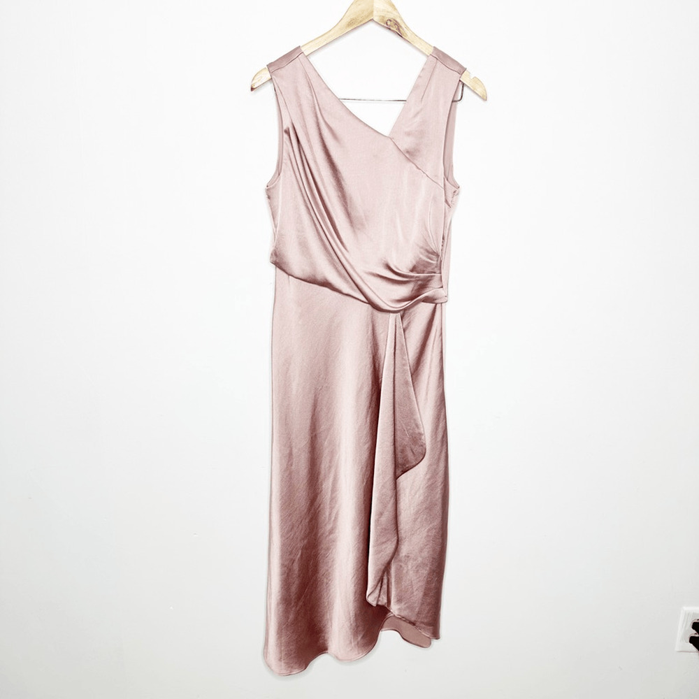 BHLDN ALSTON SATIN DRESS ROSE Pink Midi draped wedding bridesmaid womens 10 NWT - Picture 2 of 8